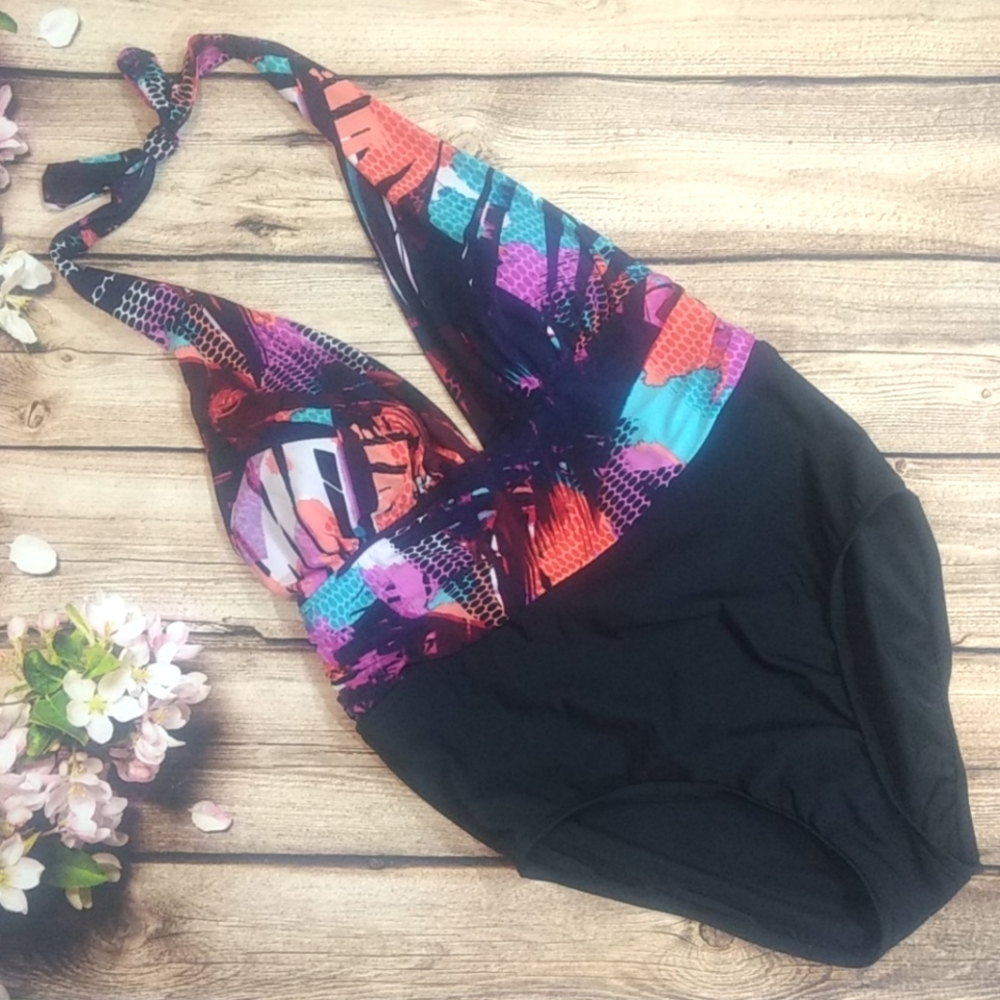 Women's 1pc Bathing Suit Black & Multi Color